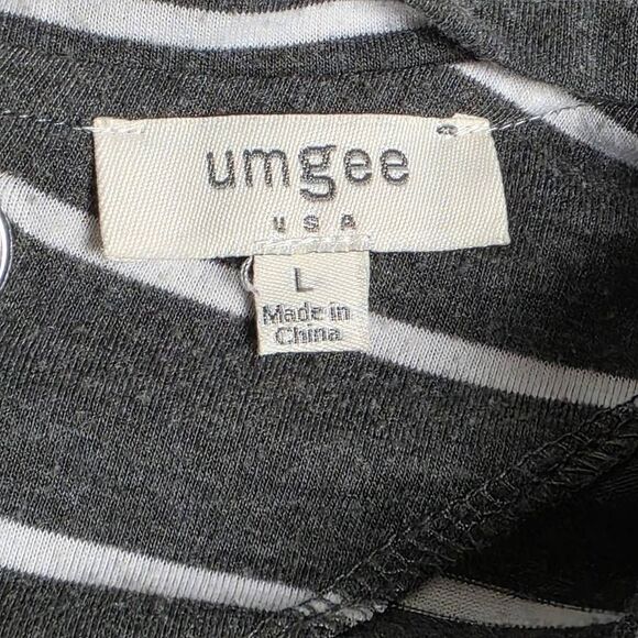 Umgee Gray White Stripe Lace-Up Back Long Sleeve Top L - Picture 8 of 10